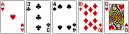 카드 A, 3, 4, 10, Q